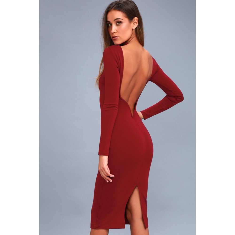Lulus Va Va Voom Wine Red Backless Midi Dress